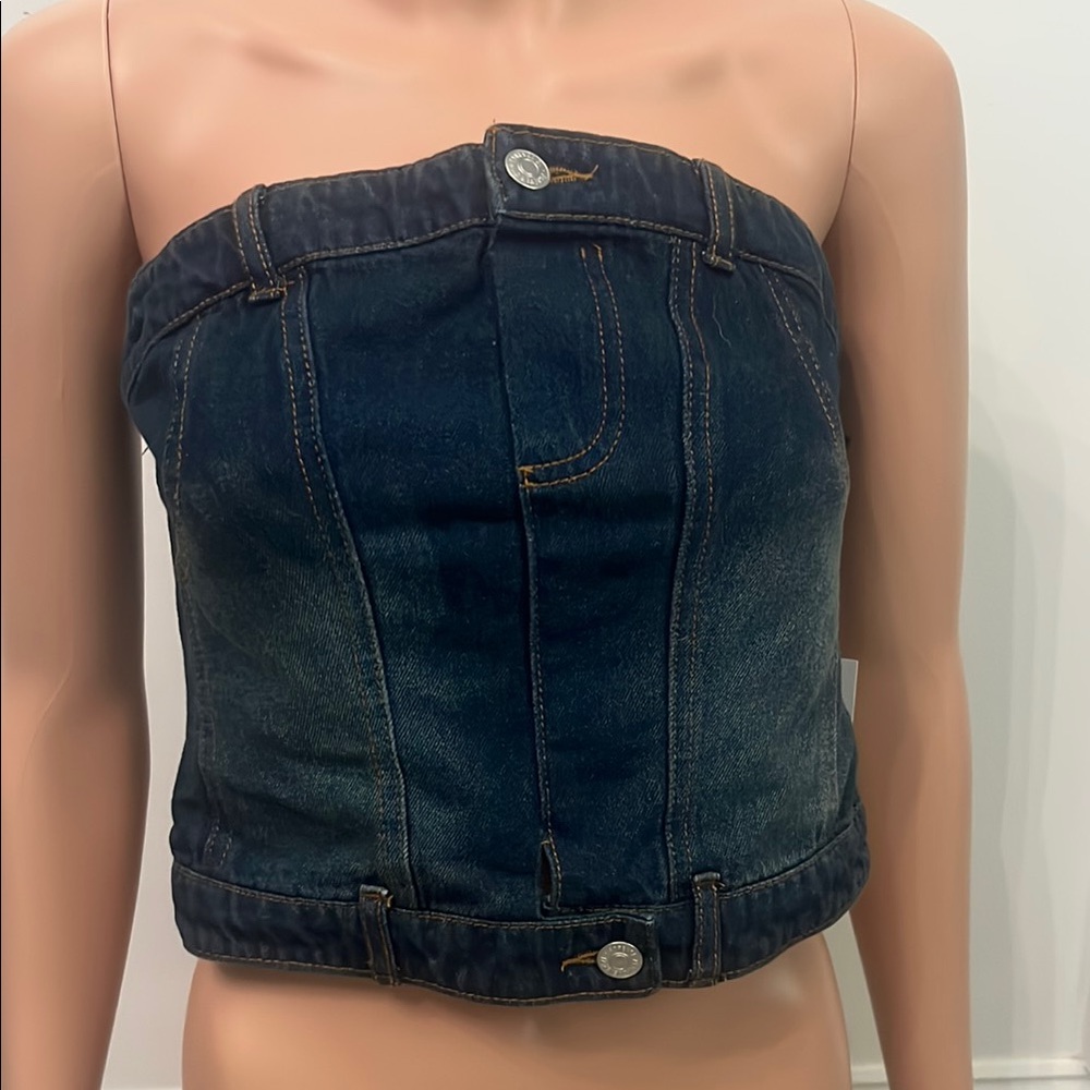 Forever 21 Blue Buttoned Bustier Crop Top